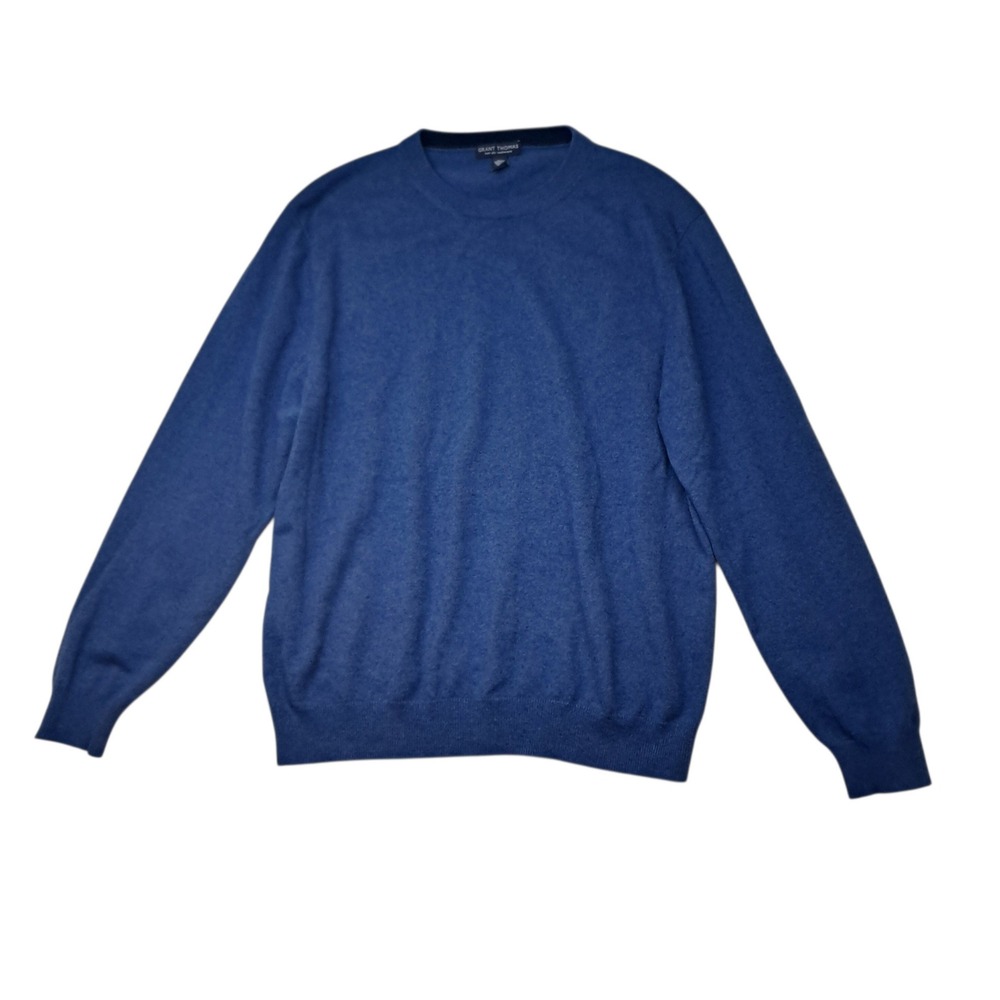 Grant Thomas Sweater Mens XL Blue 100% Cashmere Two Ply Crew Neck Preppy Classic